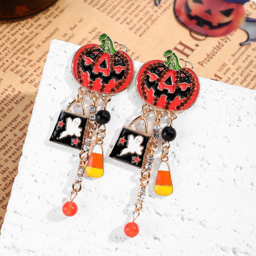 New Halloween Jack O’ Lantern Ghost Charm Dangle Earrings